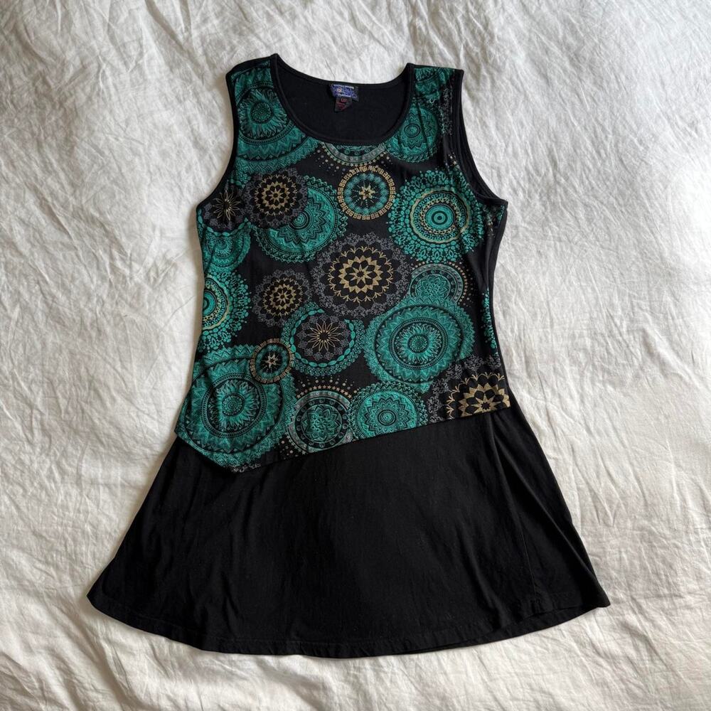 Vintage boho patterned layered asymmetrical mod mini dress